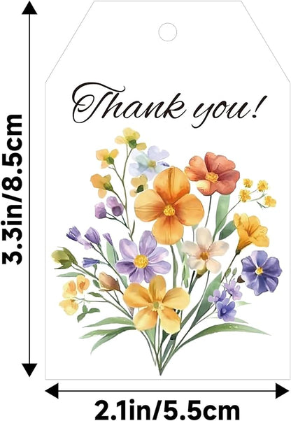 G2PLUS 50Pcs Thank You Tags - 3.3x2.2 in Floral Gift Tags with String, Thank You for Celebrating with Us Tag, White Paper Party Favors Hangtag for Wedding, Baby Shower, Bridal Shower, Birthday