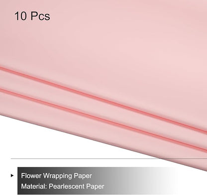 MECCANIXITY Pearlescent Film Flower Wrapping Paper 22.8x22.8 Inch Waterproof for DIY Crafts, Gift/Gift Box Packaging Cherry Pink Pack of 10