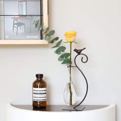 Marbrasse Desktop Glass Planter Hydroponics Vase,Planter Bulb Vase with Holder for Home Decoration,Modern Creative Bird Plant Terrarium Stand, Scindapsus Container (Water Drop Vase)