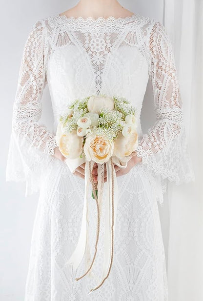 Champagne Wedding Bouquets for Bride Bridesmaids, Bridal Bouquet for Wedding Silk Artificial Flowers