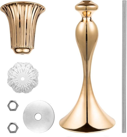 22in Gold Vases for Centerpieces, 2Pcs Metal Tall Trumpet Vases Wedding Reception Centerpieces, Crystal Flower Vase for Table Wedding Party Event Home Decor