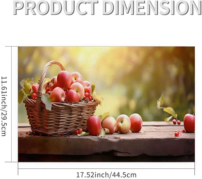 Apple Fall Fruit Basket Placemats Set of 6 PVC Vinyl Non Slip Table Mats Heat Resistant Place Mats Washable Wipeable Dining Table Mat for Kitchen Decor Party Indoor Outdoor Decorative Gift
