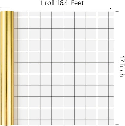 Merture Gold Wrapping Paper Roll - 17 In X 16.4 Ft(23.3 sq.ft.) Metallic Gold Solid Color Gift Wrap with Grid Cutting Lines for Christmas, Wedding, Birthday, Valentines Day, Mothers Day, Baby Shower