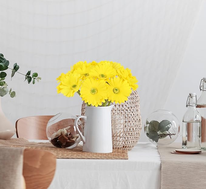 IPOPU Daisy Flowers Artificial,20PCS Yellow Gerbera Daisy Artificial Flowers Fake Daisies for Wedding Party Office Home Decorations(Yellow)