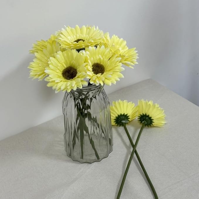 10PCS Artificial Daisy Artificial Flowers Gerbera Daisy Silk Flowers Faux Flower for Party Home Kitchen Garden Wedding Decor (Yellow)