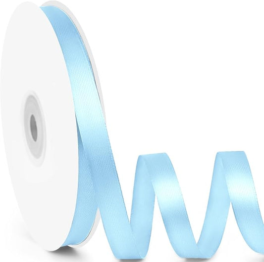 3/8" x 50 Yards Satin Ribbon - Light Blue Silk Ribbon with Spool - Ideal for Gift Wrapping, Floral Bouquets, Crafts, Wedding Party Decorations, Christmas and Sewing Projects