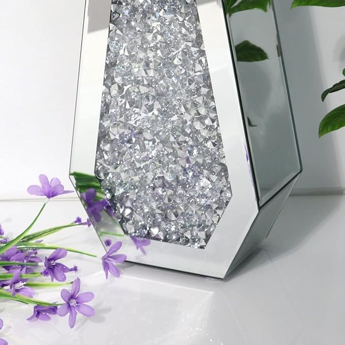 Flower Vase Crushed Diamond Mirrored Vase Crystal Silver Glass Decorative Mirror Vase Large Size Luxury for Home Decor. Diamond Shape Thickened. Can’t Hold Water.