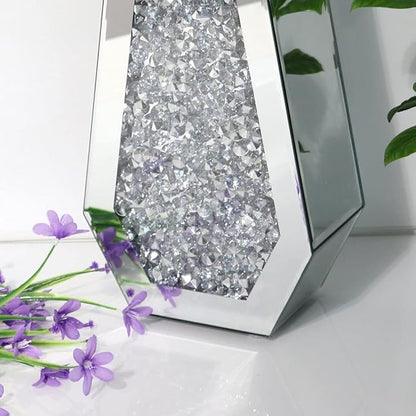 Flower Vase Crushed Diamond Mirrored Vase Crystal Silver Glass Decorative Mirror Vase Large Size Luxury for Home Decor. Diamond Shape Thickened. Can’t Hold Water.