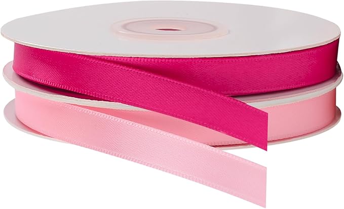 LIUYAXI 2 Rolls Pink & Hot Pink Double Faced Stain ribbon,Total 50 Yards,3/8 Inch x Continuous 25 Yards Each Rolls, Crafts ribbon use for Bows Bouquet, Gift Wrapping, Wedding Decor, Floral Arrangement