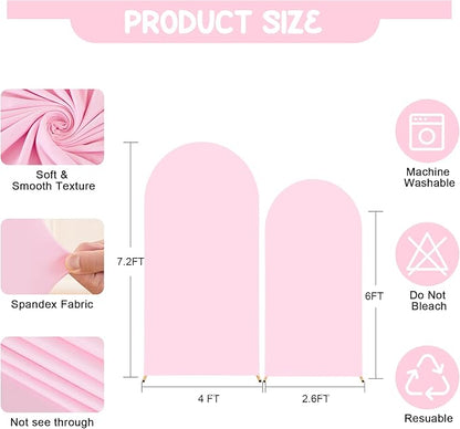 Baby Pink Arch Backdrop Covers - 7.2FT, 6FT Spandex Fitted Wedding Arch Stand Covers Round Top Chiara Stretchy Arch Backdrop Cover for Wedding Birthday Party Decoration