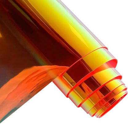 ONEART | 16 Gauge Holographic Iridescent Plastic Vinyl, 16"x54" Transparent Vinyl Fabric-Orange