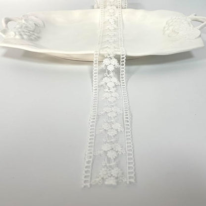 5 Yard Floral Lace Ribbon, Delicate Daisy Lace Trim for Wedding Dresses, DIY Crafts, Clothing, and Curtain Embellishments(White)