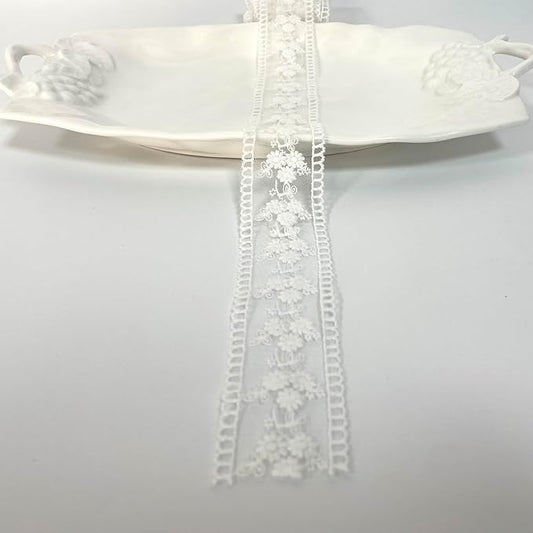 5 Yard Floral Lace Ribbon, Delicate Daisy Lace Trim for Wedding Dresses, DIY Crafts, Clothing, and Curtain Embellishments(White)