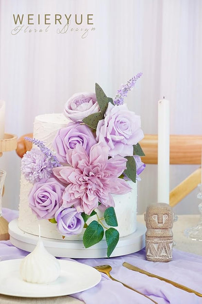 Purple Artificial Flowers Combo Box Wedding Decor,Fake Flowers,Flowers for Decoration,Silk Flowers for Home Decor Indoor,Cake Flowers,Faux Flowers for Crafts
