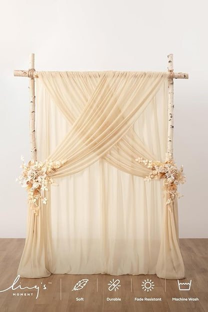 Ling's moment Brown Backdrop Curtains, 10Ft x 23Ft Beige Long Sheer Wrinkle-Free Background Backdrop Curtain&Table Cloth for Birthday Party Wedding Baby Shower Photo Booth Decor