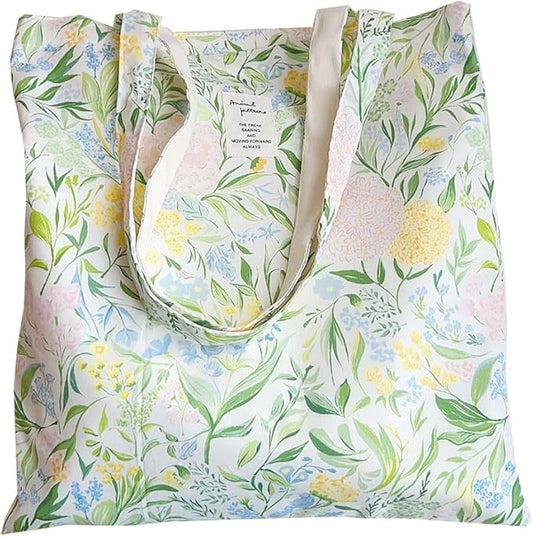 Cotton Canvas Tote Bag Reusable Soft Grocery Cloth Bag Floral Shoulder Bag for Beach Travel Shopping