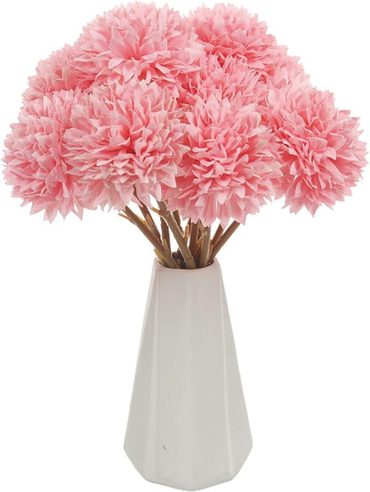 Tinsow 12 Pcs Faux Ball Chrysanthemum Bouquet Pink Artificial Ball Flowers Fake Sring Flowers for Home Garden Party Wedding Decoration (12, Pink)