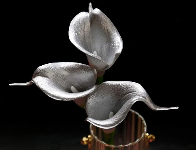 DuHouse 20Pcs Artificial Calla Lily Flower Real Touch Latex Flowers for DIY Wedding Bouquet Party Home Decor (925 Silver)