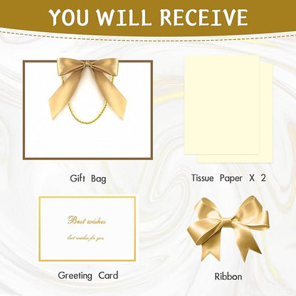 JMANNI Gift Bag, Medium Gift Bags with Tissue Paper, 2Pcs Gift Bags Medium Size with Handle and Bow Ribbon for Any Birthday, Weddings, Mothers Day & Special Occasion 11''x7.87''x4'' (Golden-White)