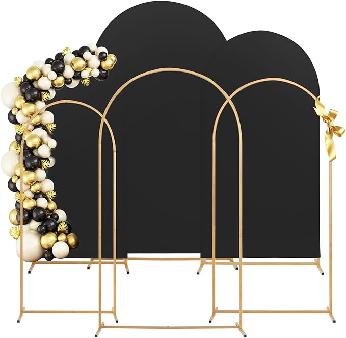Set of 3 Metal Arch Backdrop Stand with Cover Set, (7.2FT, 6.6FT, 6FT Wedding Arch and Cover Set), Backdrop Arch for Party, Baby Shower, Birthday, and Graduation Ceremony
