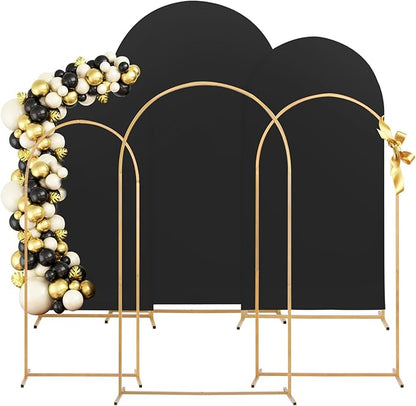 Set of 3 Metal Arch Backdrop Stand with Cover Set, (7.2FT, 6.6FT, 6FT Wedding Arch and Cover Set), Backdrop Arch for Party, Baby Shower, Birthday, and Graduation Ceremony