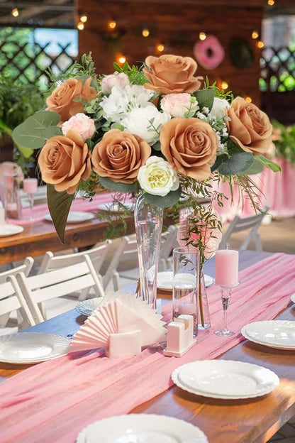 12pcs Roses Artificial Flowers Terracotta Fake Roses Flowers with Long Stems Silk Flowers for Wedding Bouquet Centerpices Decorations Party Bridal Baby Shower Home Decor