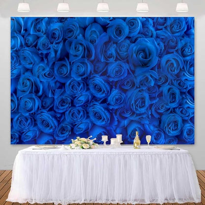 Blue Rose Flower Backdrop Royal Blue Rose Floral Valentines Photography Background Wedding Bridal Shower Photo Backdrops Birthday Party Decorations Portraits Photo Shoot Props 10x7ft