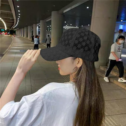 Women's Lace Flower Baseball Cap, Adjustable Hollow Design Summer Sun Hat, Breathable for Casual Outfits Daily Sun Protection