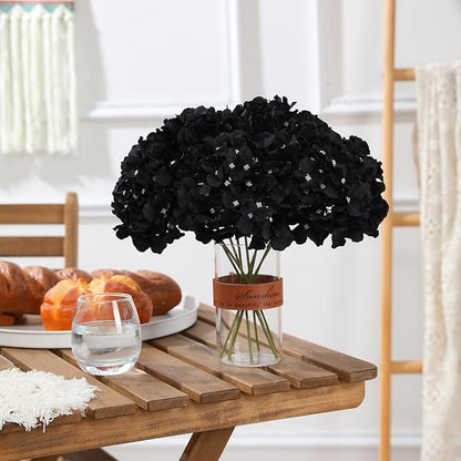 Tifuly Hydrangea Artificial Flowers -12 pcs Realistic Fake Hydrangea Silk Flowers with Stems Faux Hydrangea Flowers Heads for Office Home Party Wedding Centerpiece DIY Floral Decor（Black）
