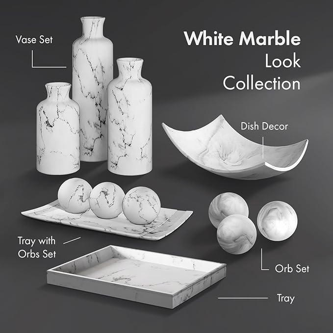 Creative Scents White Marble Look Vases Home Decor - Vase Set of 3 - Perfect for Holding Pampas Grass, Dried/Fresh Flowers, Vases for Your Kitchen, Bedroom, Office, Living/Dining Room, or Shelf Decor