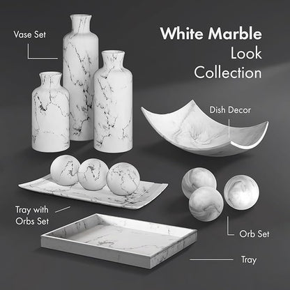 Creative Scents White Marble Look Vases Home Decor - Vase Set of 3 - Perfect for Holding Pampas Grass, Dried/Fresh Flowers, Vases for Your Kitchen, Bedroom, Office, Living/Dining Room, or Shelf Decor