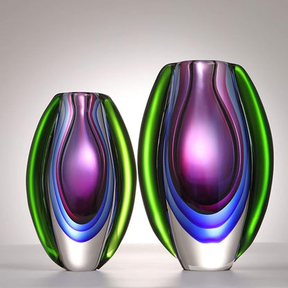 Luxury Lane Hand Blown Sommerso Oval Art Glass Vase for Decor Centerpiece Table Decoration Purple 10 inch Tall