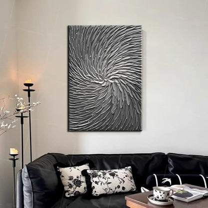 YaSheng Art - 3D Abstract Art Oil Paintings on Canvas Texture Silver Gray Color Abstract Artwork Modern Home Decor Canvas Wall Art Ready to Hang for Living Room Bedroom 24x36inch
