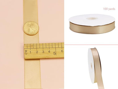 Champagne Double Faced Satin Ribbon for Christmas 1 inch Flower Boutique Gift Wrapping 25mm 100yards Fabric Silk Bow Ribbon- DIY Crafts Hair Headband-Sewing-Home Decorations