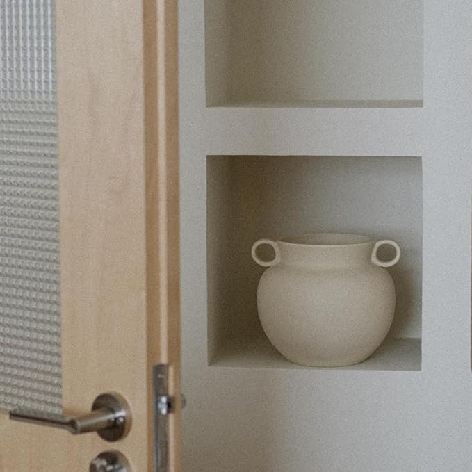Round-Shape with Ear Wide Mouth Vase, Honey Pot-Shaped Decorative Plant Pot, No Drainage Hole (Crème)