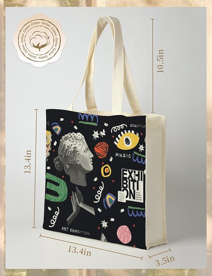 AUSVKAI Canvas Tote Bag Aesthetic for Women, Cute Reusable Bags with Pockets & Snaps for Beach Shopping College Gym Grocery