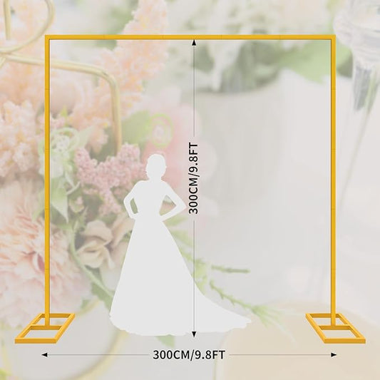 9.9FT Gold Metal Wedding Arches for Ceremony Square Balloon Arch Stand Rectangular Backdrop Stand for Anniversary Birthday Party Bridal Shower Home Indoor Outdoor Decoration