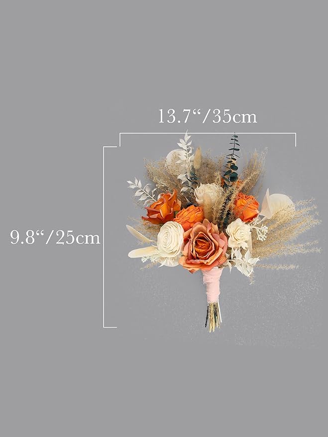 Rinlong Fall Wedding Bouquet for Bridesmaids Burnt Orange Dried Flower Bridesmaid Boho Terracotta Bouquet Wedding