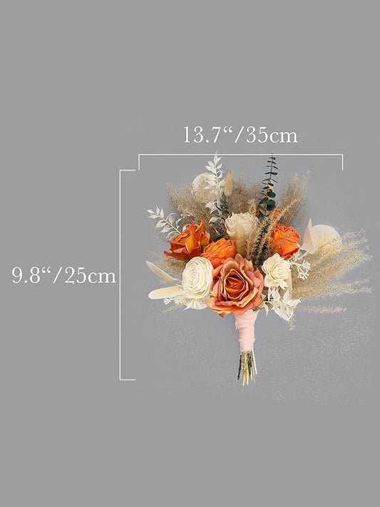 Rinlong Fall Wedding Bouquet for Bridesmaids Burnt Orange Dried Flower Bridesmaid Boho Terracotta Bouquet Wedding