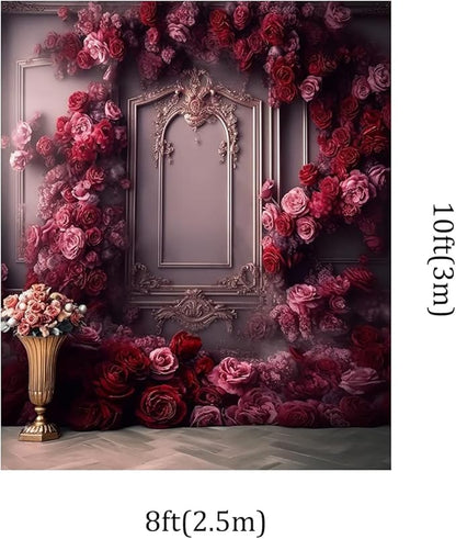Kate 8x10ft Pink Red Rose Flowers Decoration Photography Backdrops Modern Interior European Style Wall Photo Background Wedding Portrait Backdrop Shooting