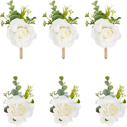 Meldel White Ivory Rose Wrist Corsage Boutonniere for Men Wedding Wrist Flower Corsage Hand Flower for Bride Bridesmaid Prom Decor Paty Girl