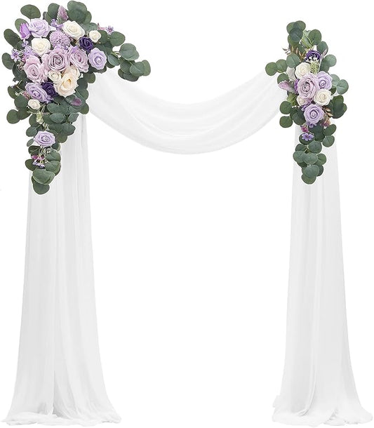 Floroom Arch Flowers with Drapes Kit (Pack of 4) - 2pcs Artificial Lilac Lavender Purple Floral Swag Arrangement with 2pcs Draping Fabric for Wedding Ceremony Arbor and Reception Backdrop Decoration
