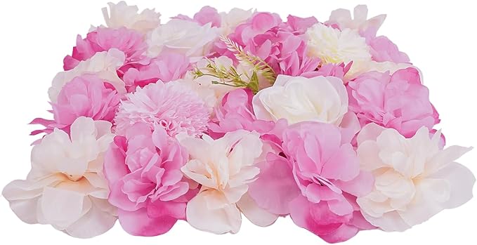12 Pcs White Flower Wall Flowers Backdrop Artificial Flower for Backdrop Flowers Decoration 3D Floral Panels for Wall Decor Home Party Wedding Room Decoration (38x38cm/Deep Pink+White)