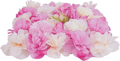 12 Pcs White Flower Wall Flowers Backdrop Artificial Flower for Backdrop Flowers Decoration 3D Floral Panels for Wall Decor Home Party Wedding Room Decoration (38x38cm/Deep Pink+White)