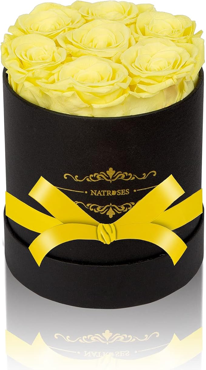 NATROSES 7 Piece Preserved Roses in a Box, Preserved Flowers for Birthday, Flower Gifts for Mothers Day (Yellow)