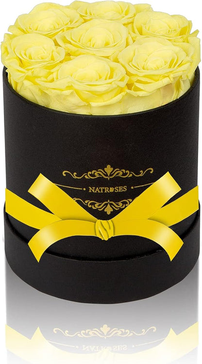 NATROSES 7 Piece Preserved Roses in a Box, Preserved Flowers for Birthday, Flower Gifts for Mothers Day (Yellow)