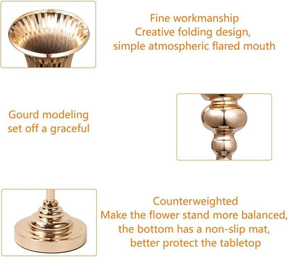 32.2" Height Versatile Gold Tall Vases for Centerpieces, Metal Trumpet Vases for Wedding Party Dinner Centerpiece, Road Lead for Anniversary Celebration Birthday, 2pcs