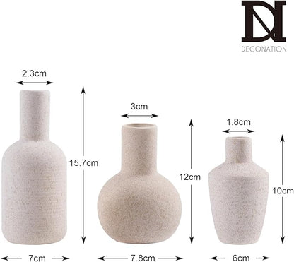 DN DECONATION Ceramic Vase Set of 3, Small Vases Home Decor Boho Rustic Farmhouse for Pampas Grass & Dried Fresh Flowers, Modern Decorative Vases for Living Room, Bedroom, Entryway, Shelf, Table Decor