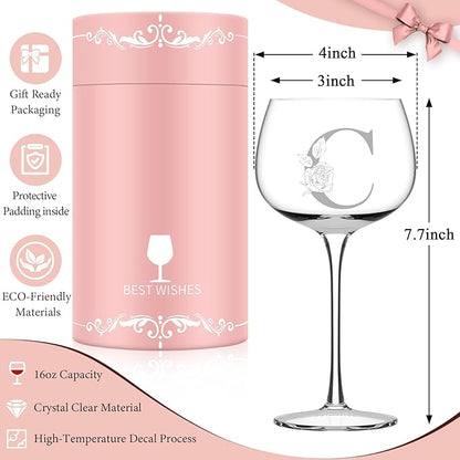 Personalized Gifts for Women, Monogrammed A-Z Wine Glass Customized Gift, Unique Christmas Birthday Gifts for Women Her Mom Friend Sister Wife Daughter Nurse (C)