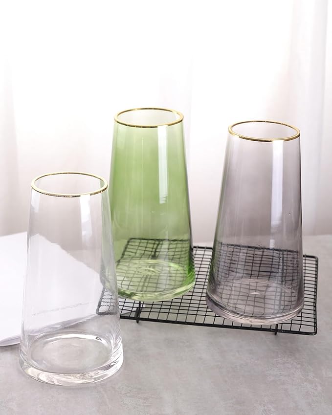 WHJY 9 inch Green Clear Glass Vase for Table Centerpieces Home Décor, Flower vase Modern Glass Bottles Decorative-Green